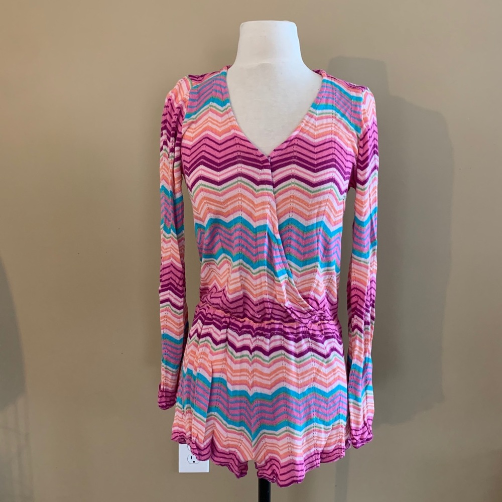 bright colors pink striped long sleeve romper